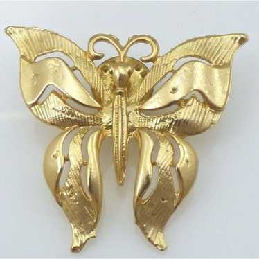 Butterfly Brooch Pin Gold Tone Metal Signed Ballo… - image 1