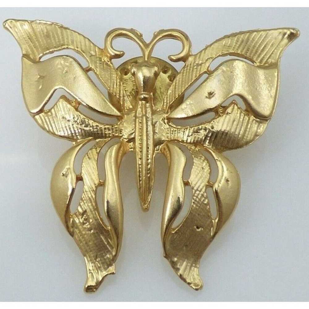 Butterfly Brooch Pin Gold Tone Metal Signed Ballo… - image 2