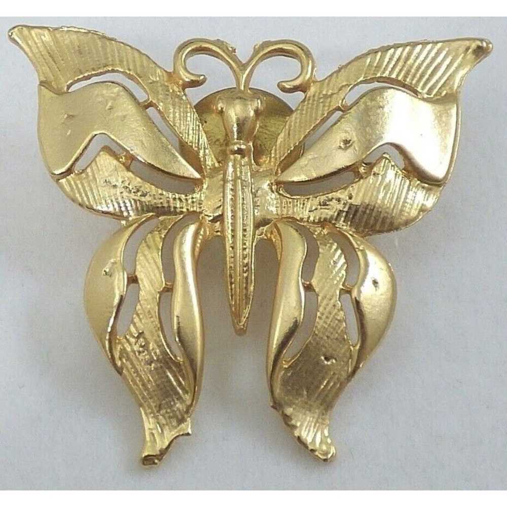 Butterfly Brooch Pin Gold Tone Metal Signed Ballo… - image 3