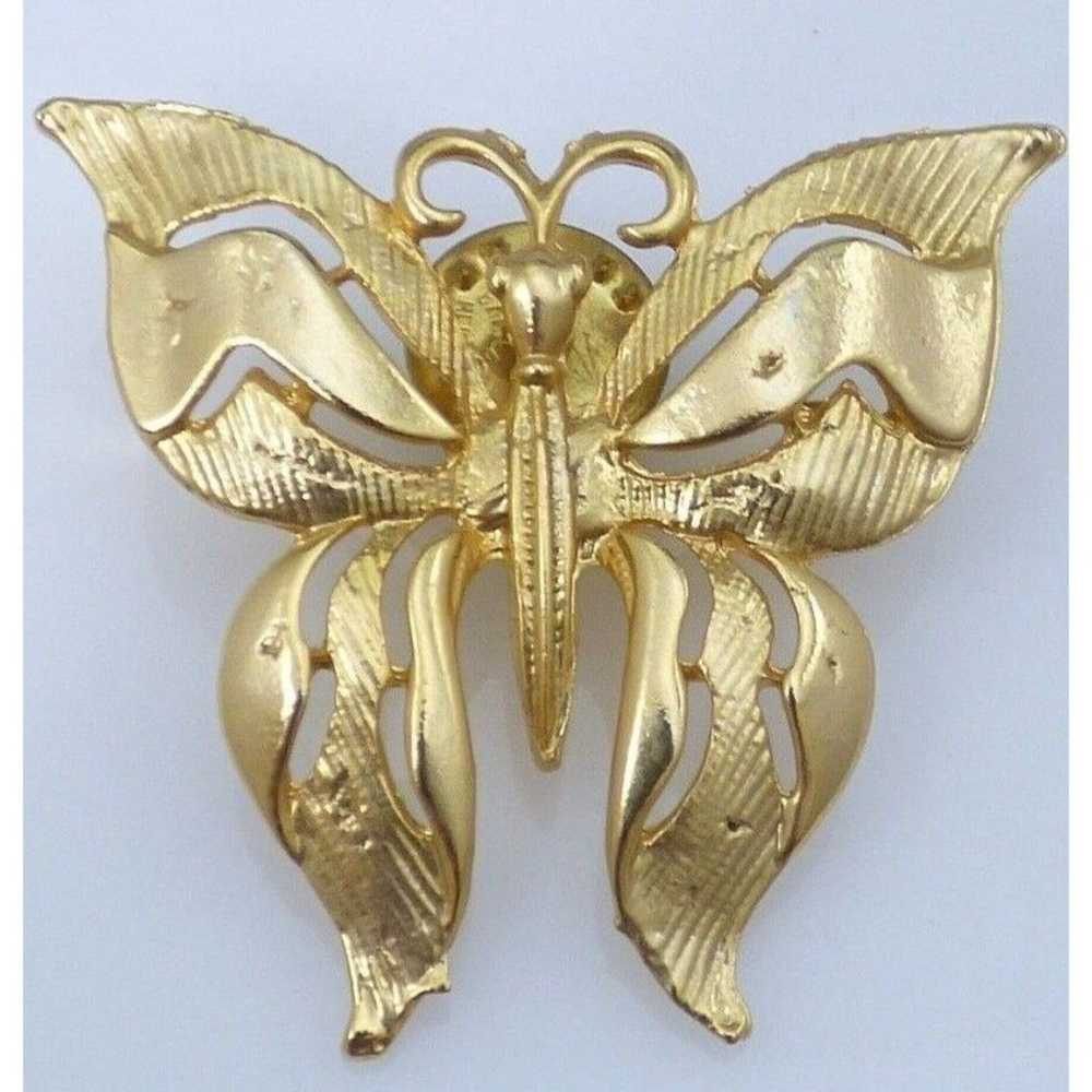 Butterfly Brooch Pin Gold Tone Metal Signed Ballo… - image 4