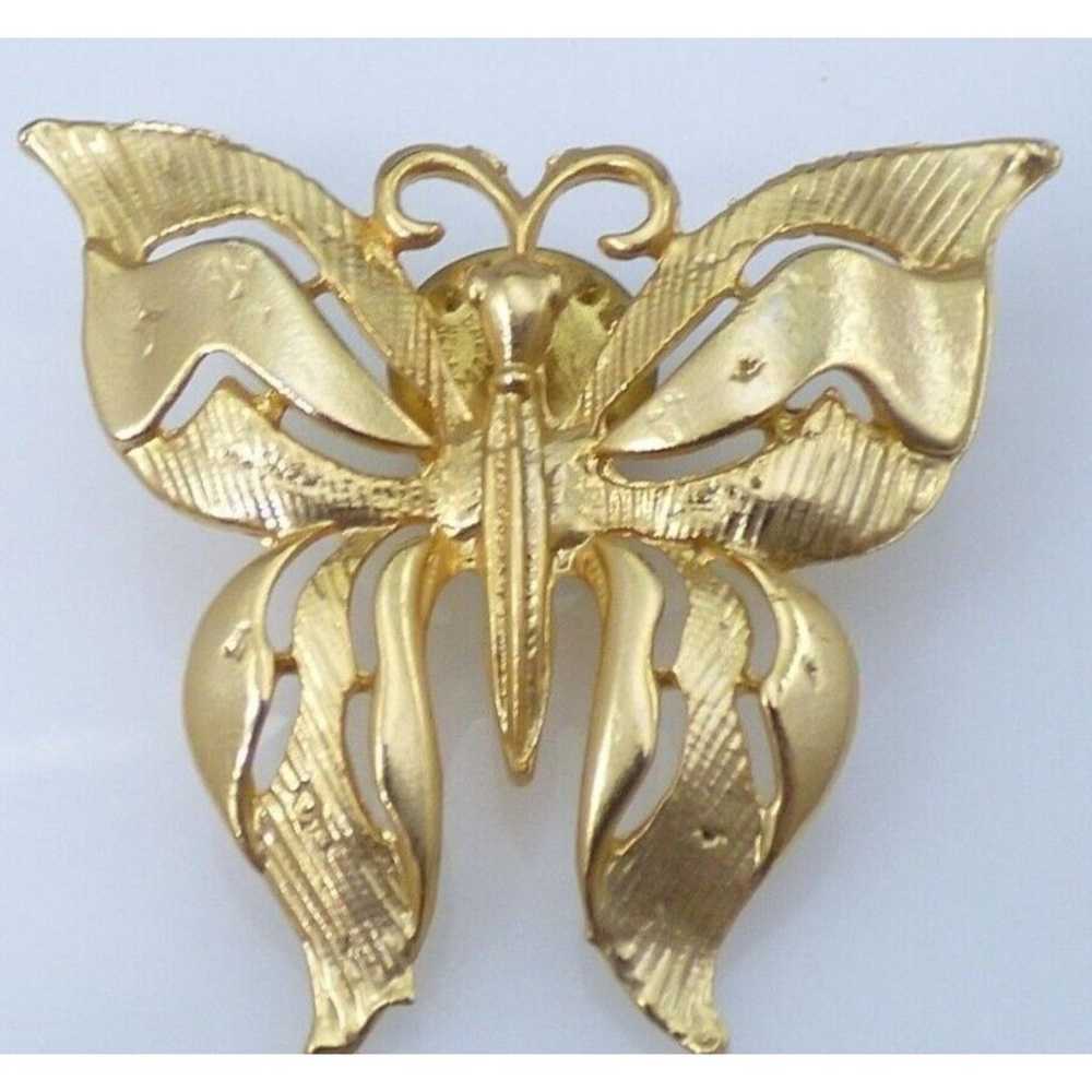 Butterfly Brooch Pin Gold Tone Metal Signed Ballo… - image 6