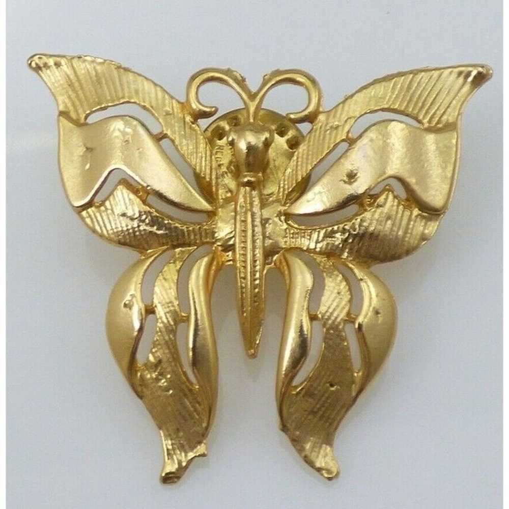 Butterfly Brooch Pin Gold Tone Metal Signed Ballo… - image 9