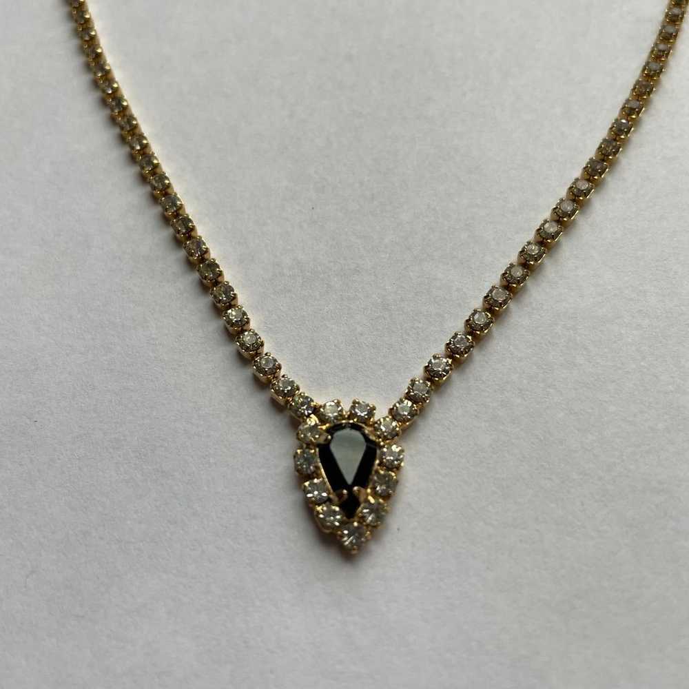 Vintage 80s Rhinestone Necklace with Faux Black O… - image 2