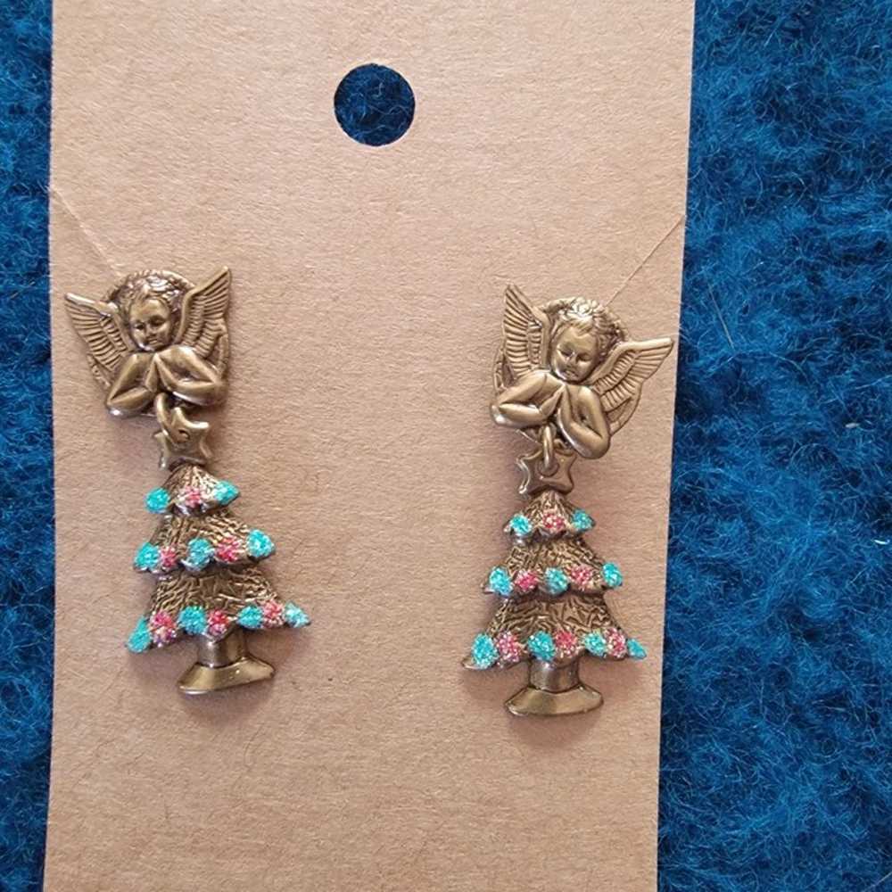 Vintage Angel and Christmas Tree Holiday Dangle E… - image 1