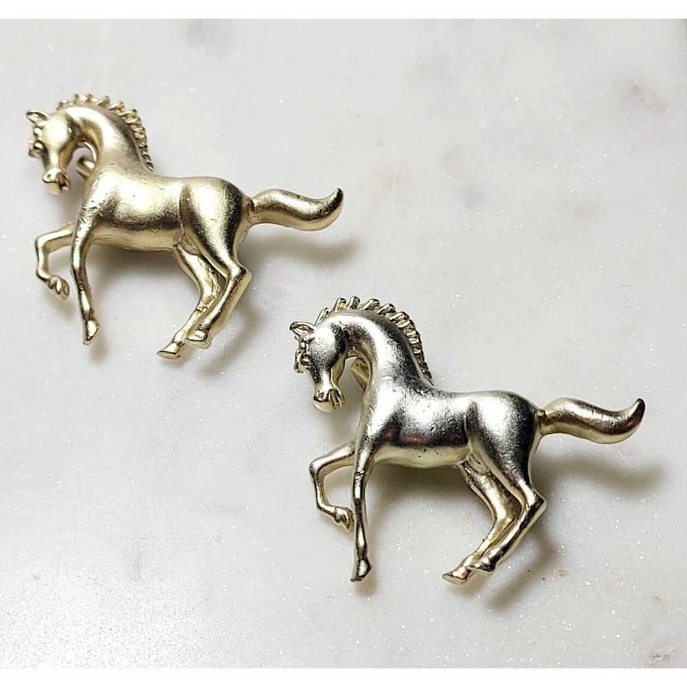 2 Vintage  Prancing Horse Pin Brooches 1 Brushed … - image 1