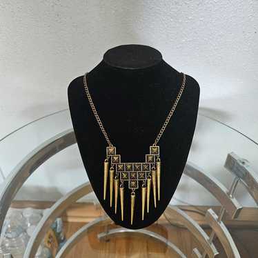 Vintage Metal Spike Hammered Statement Necklace - image 1