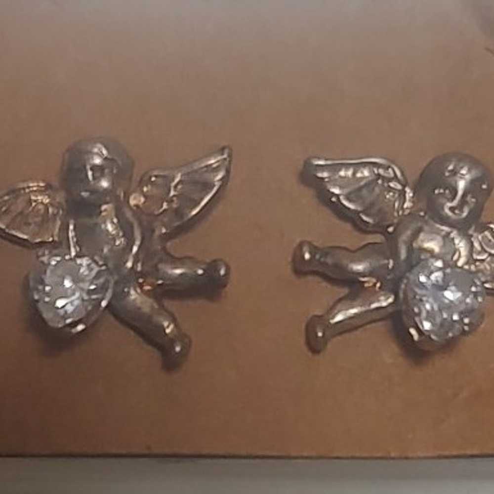 Vintage Sterling Silver Heart Cz Cherub Angel Stu… - image 5