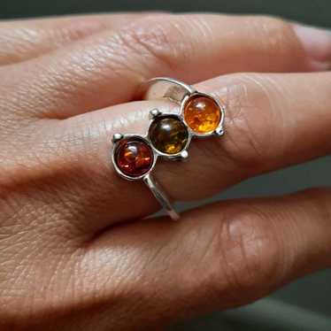 .925 Amber ring 3 stone s 6.5 - image 1