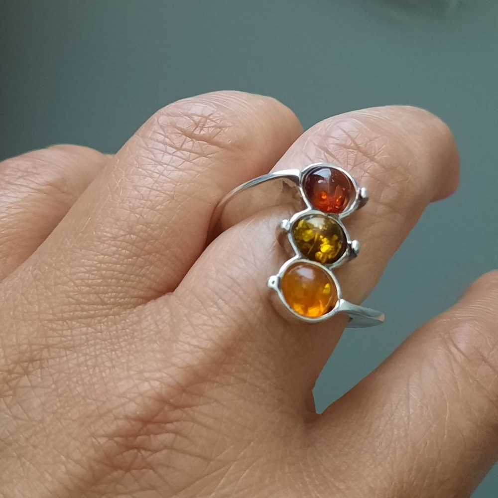 .925 Amber ring 3 stone s 6.5 - image 3