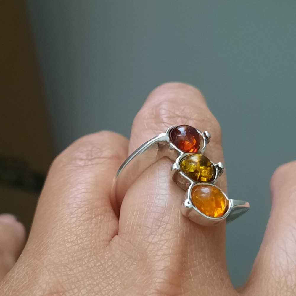 .925 Amber ring 3 stone s 6.5 - image 4