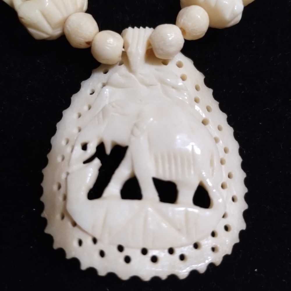 Vintage Asian Bovine Bone Carved Elephant Pendant… - image 3