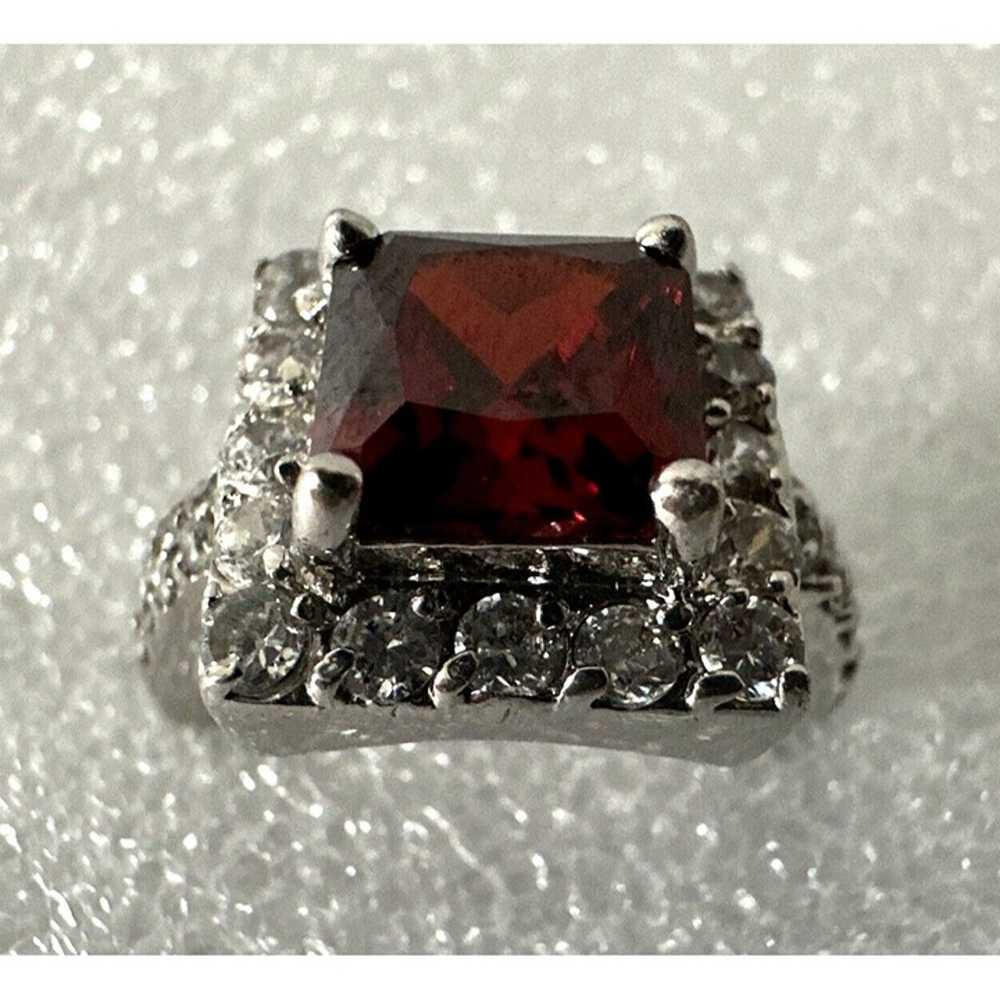 Vintage Signed EDCO Cocktail Ring Ruby Red Stone … - image 1