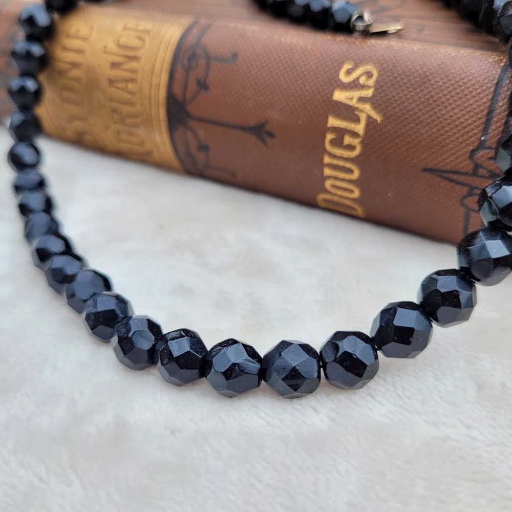 Vintage Black Faceted Glass Crystal Graduated Bea… - image 2