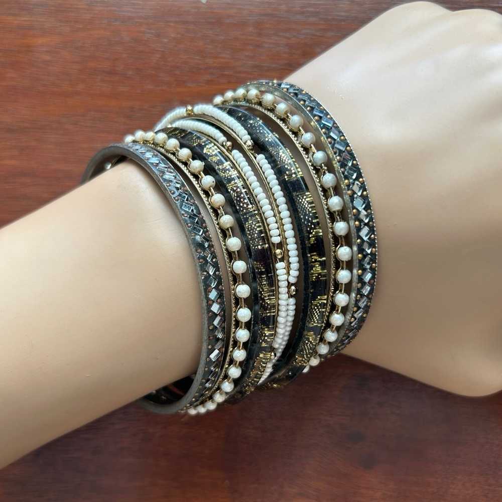 Vintage Set of Gold Tone & Black Bangles Bracelet… - image 2