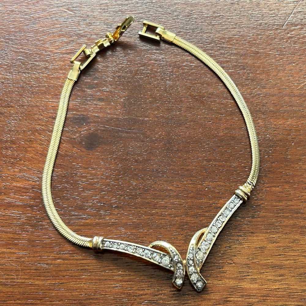 Vintage Avon V Bar Gold Tone & Rhinestone Bracelet - image 2