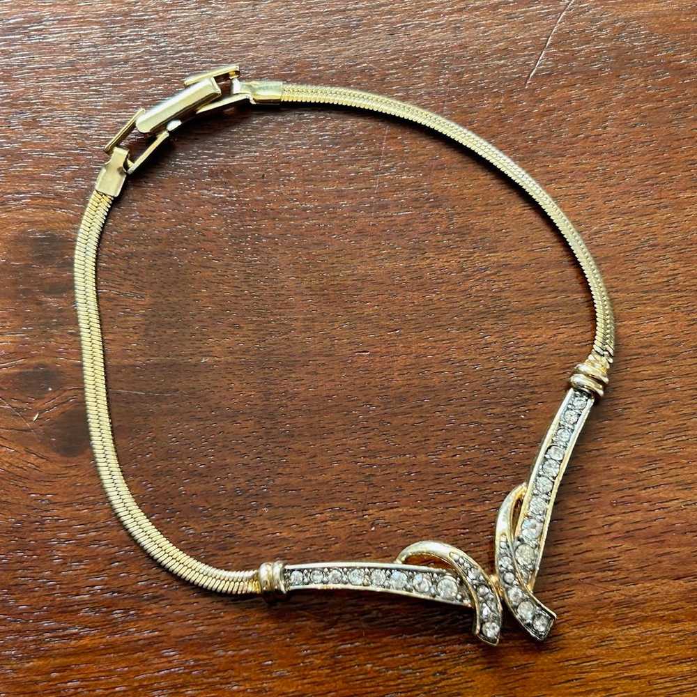 Vintage Avon V Bar Gold Tone & Rhinestone Bracelet - image 3