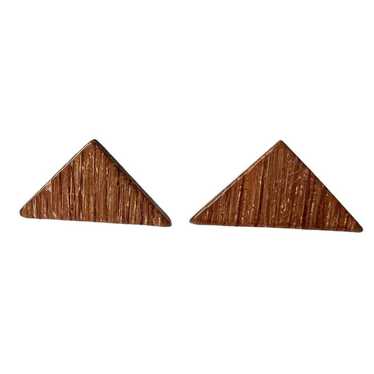 Vintage Wooden Triangle Stud Earrings - image 1