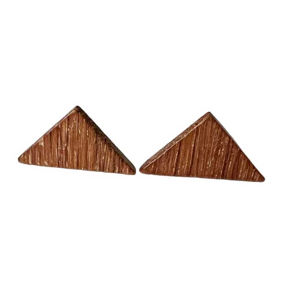 Vintage Wooden Triangle Stud Earrings - image 2