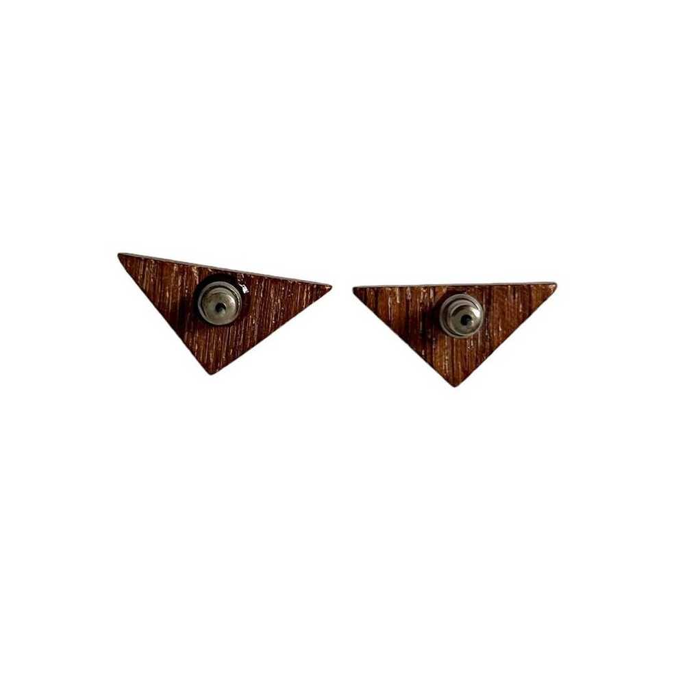 Vintage Wooden Triangle Stud Earrings - image 4