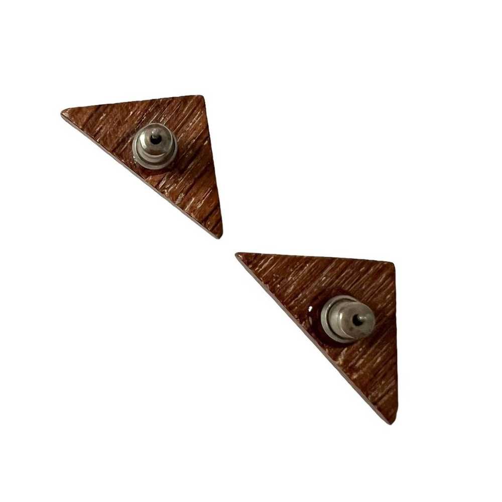 Vintage Wooden Triangle Stud Earrings - image 5