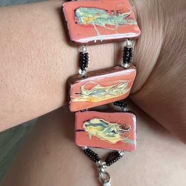 vintage enamel and wood bracelet