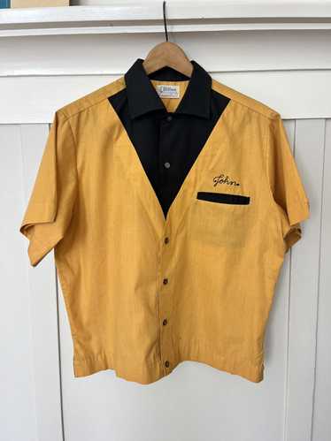 Vintage VTG 50s Hilton Bowling Shirt Yellow Chain 
