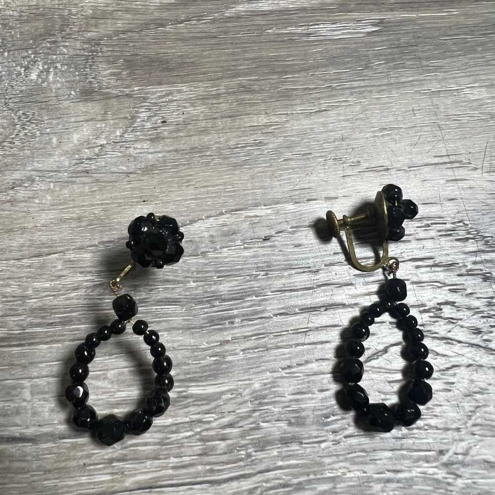 vintage screwback earrings drop dangle black bead… - image 2