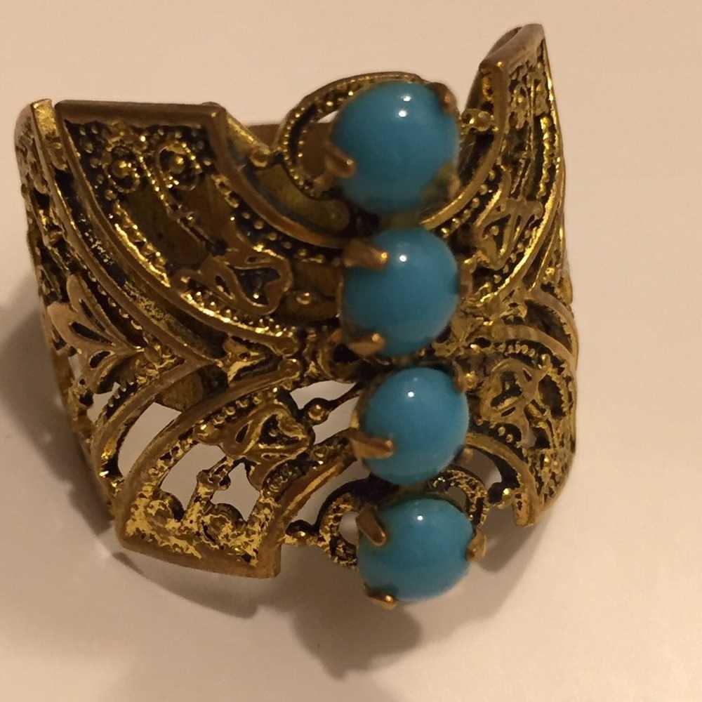 vintage bronze turquoise ring - image 1