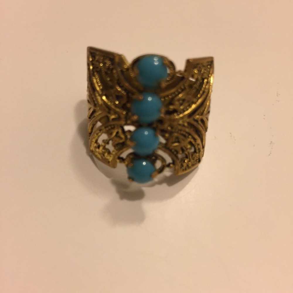 vintage bronze turquoise ring - image 2