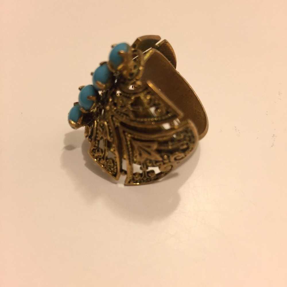 vintage bronze turquoise ring - image 4