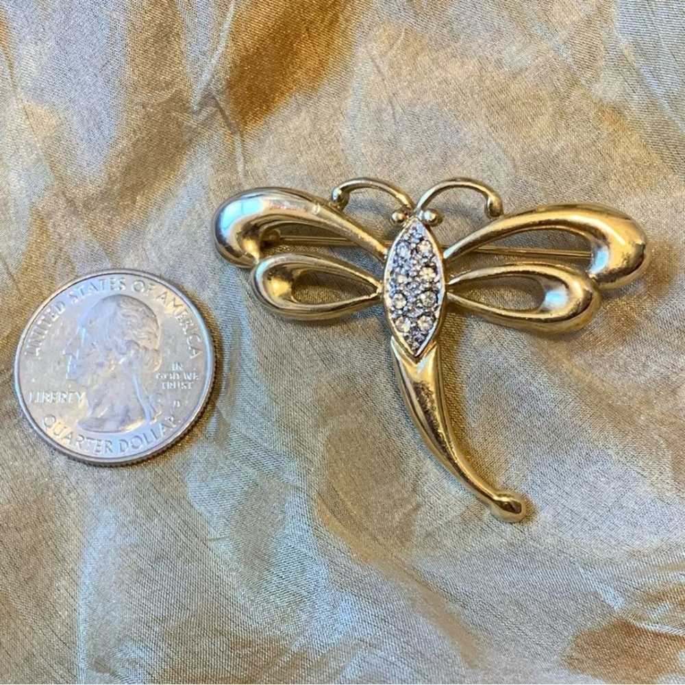 Vintage Signed Dragonfly Pin with Gold Metal and … - image 2