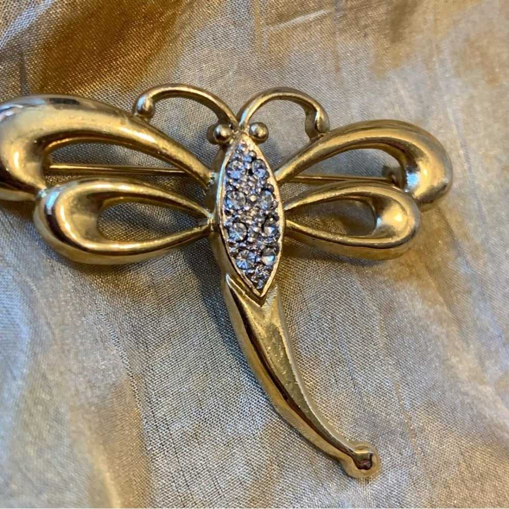 Vintage Signed Dragonfly Pin with Gold Metal and … - image 3