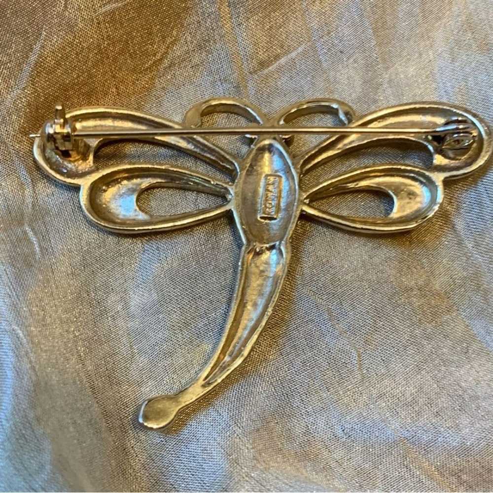 Vintage Signed Dragonfly Pin with Gold Metal and … - image 4