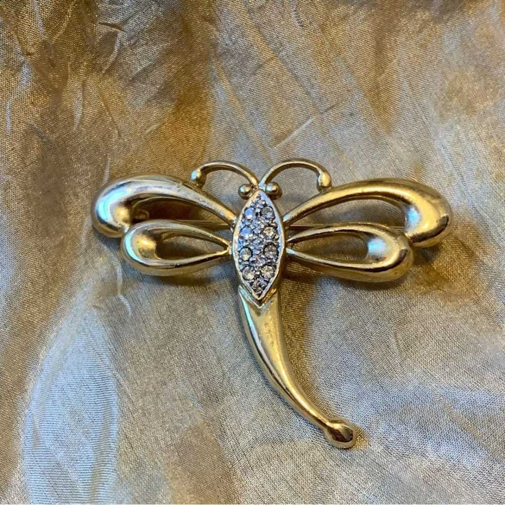 Vintage Signed Dragonfly Pin with Gold Metal and … - image 5