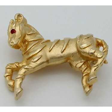 Vintage Zebra Brooch Pin Gold Tone Metal Shiny Re… - image 1