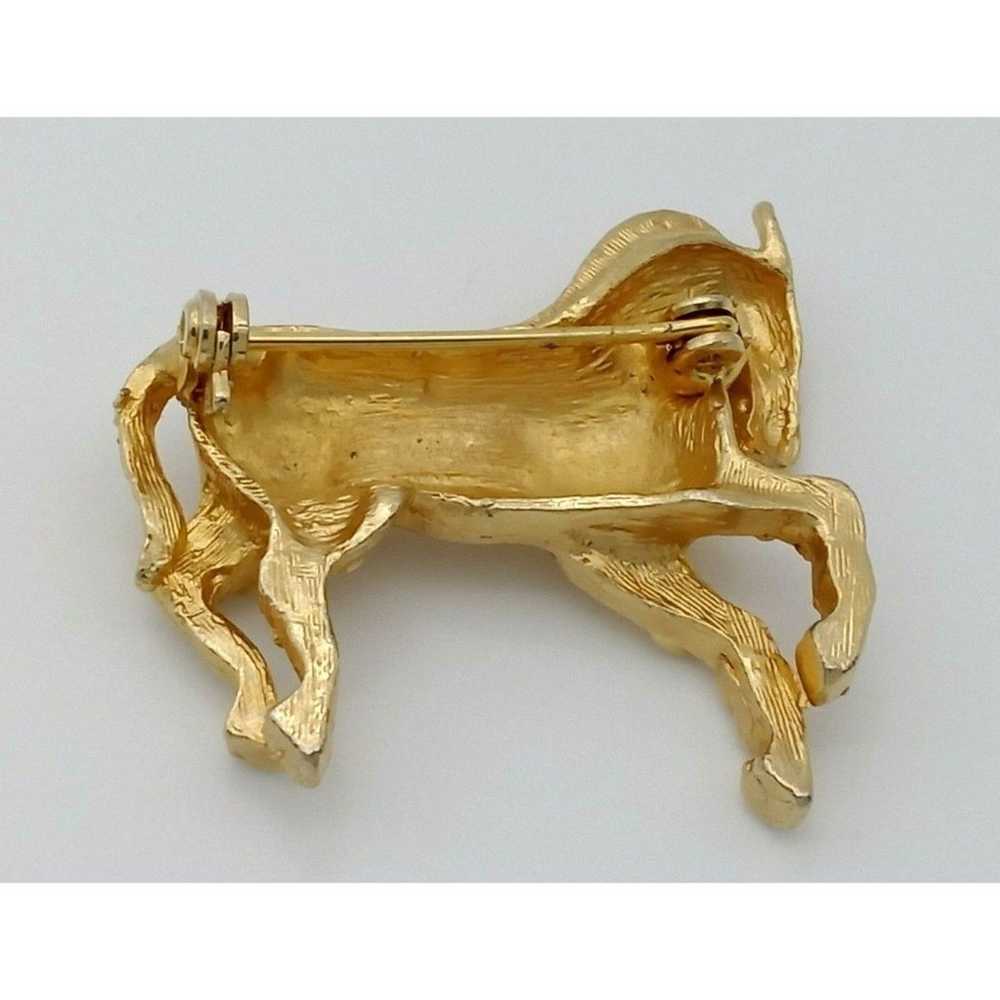 Vintage Zebra Brooch Pin Gold Tone Metal Shiny Re… - image 7