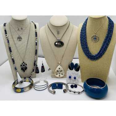 20 PC Vintage to New Jewelry Lot BLUE THEME Brace… - image 1