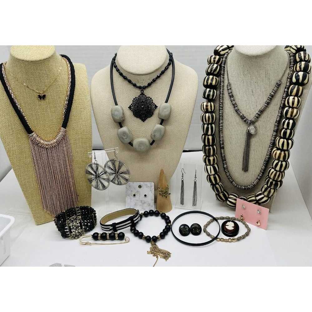 20 PC Vintage to New Jewelry Lot BLACK THEME Brac… - image 1