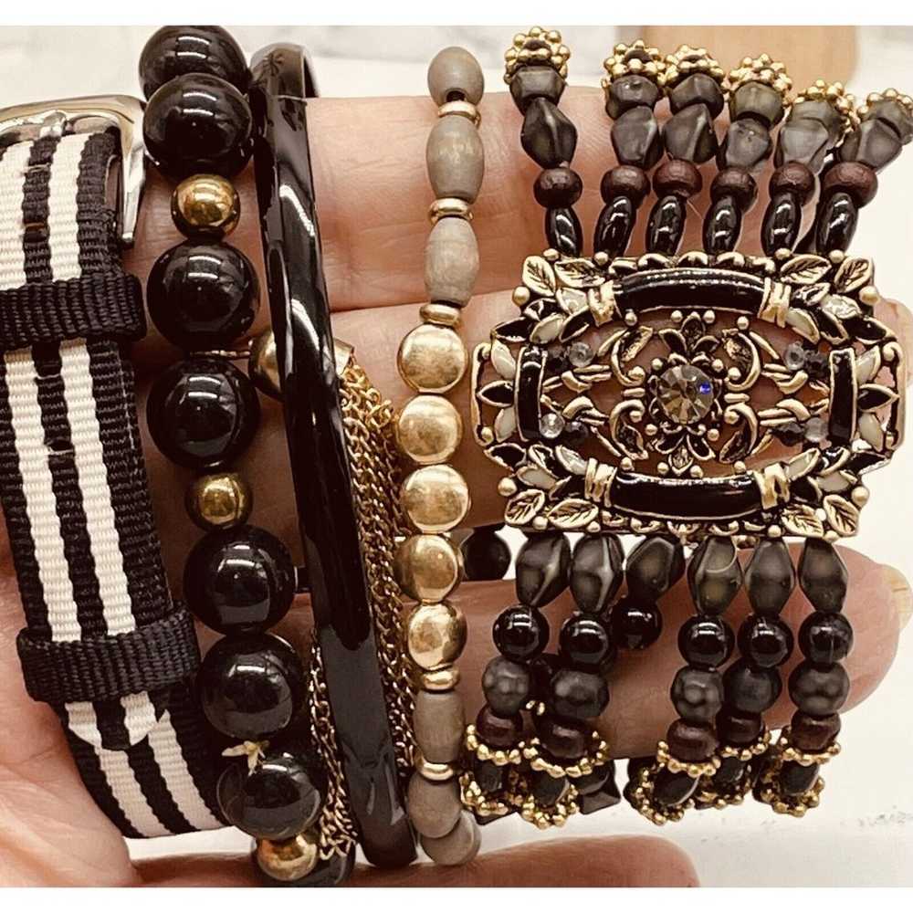 20 PC Vintage to New Jewelry Lot BLACK THEME Brac… - image 3