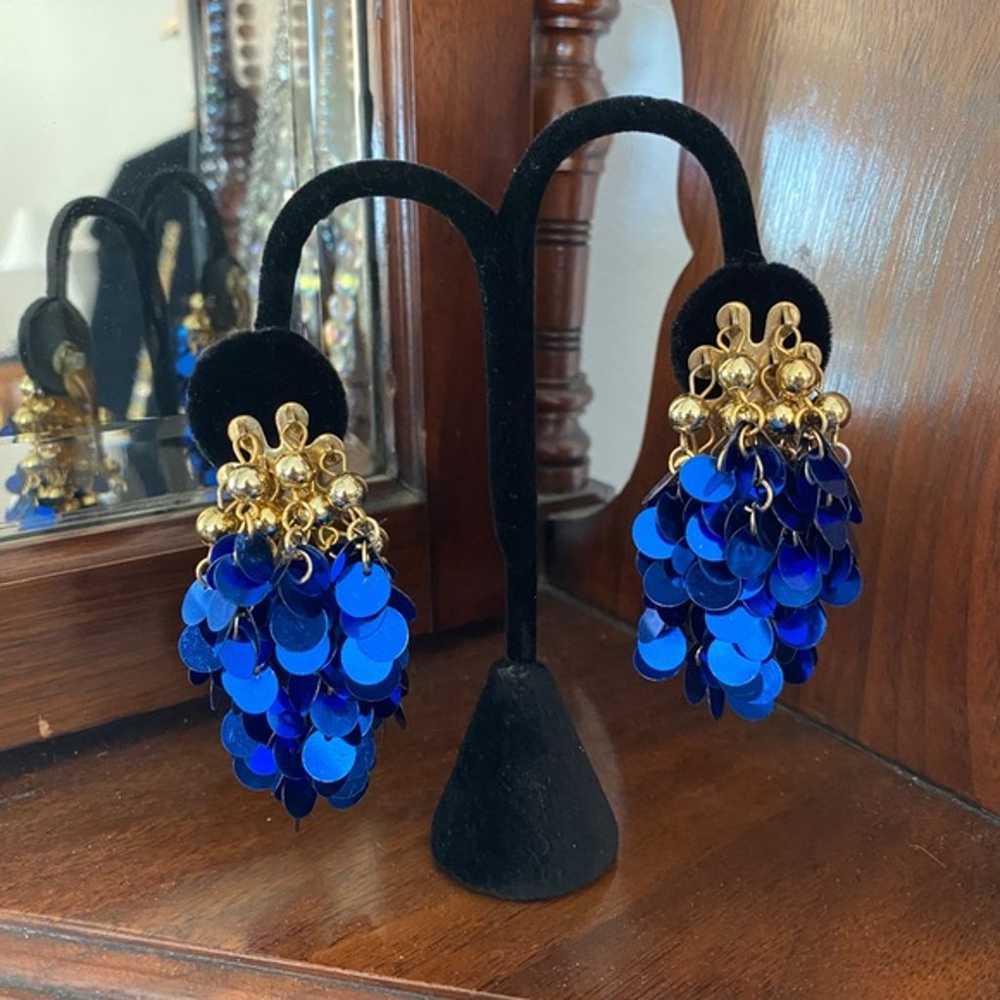 Vintage 60’s Royal Blue Sequin Clip-on Earrings - image 1