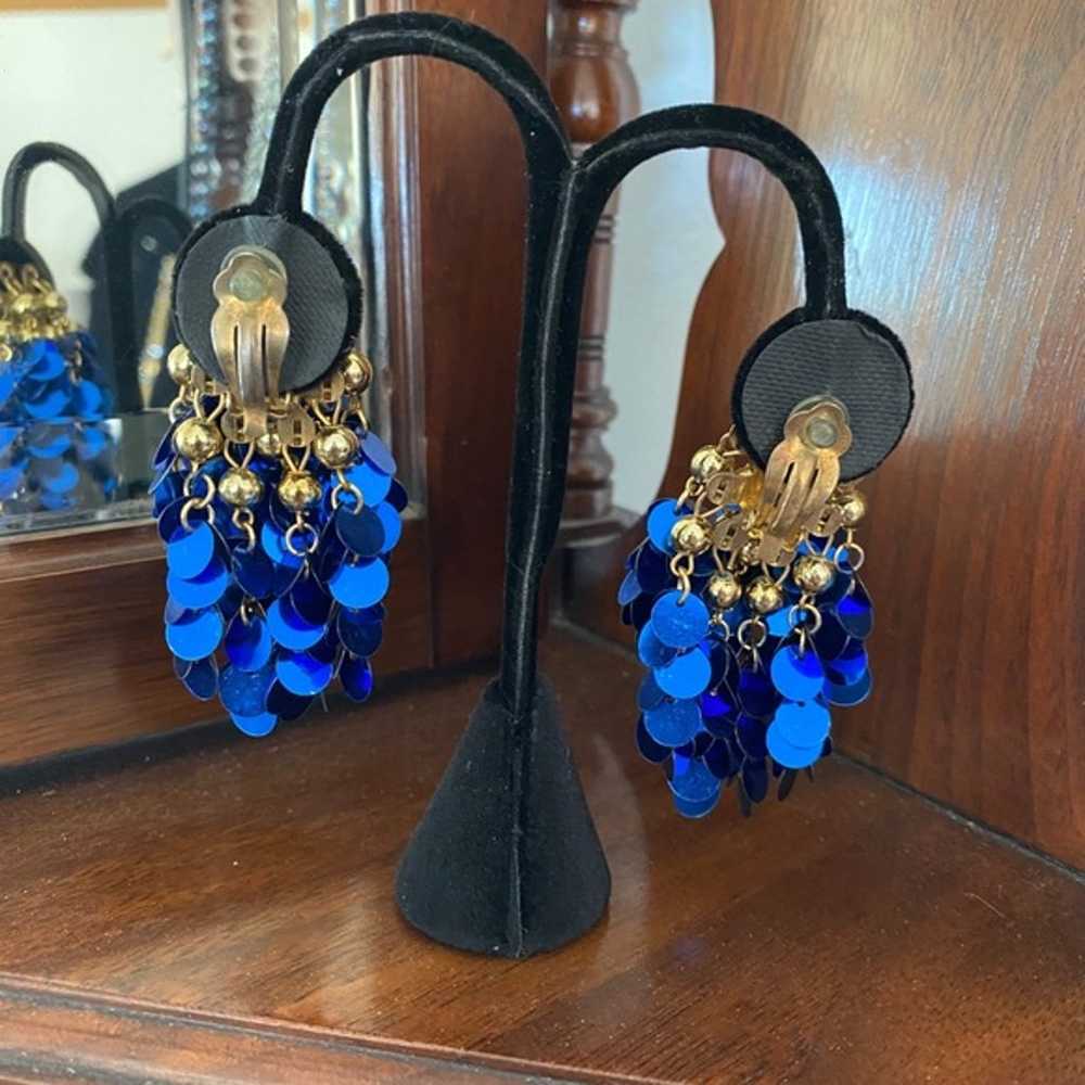 Vintage 60’s Royal Blue Sequin Clip-on Earrings - image 2