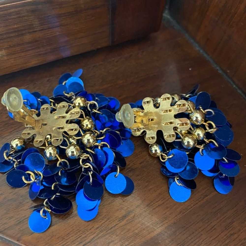 Vintage 60’s Royal Blue Sequin Clip-on Earrings - image 3