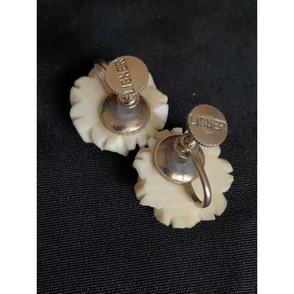 Vintage Carved Rose Flower Screw Back Earrings By… - image 4