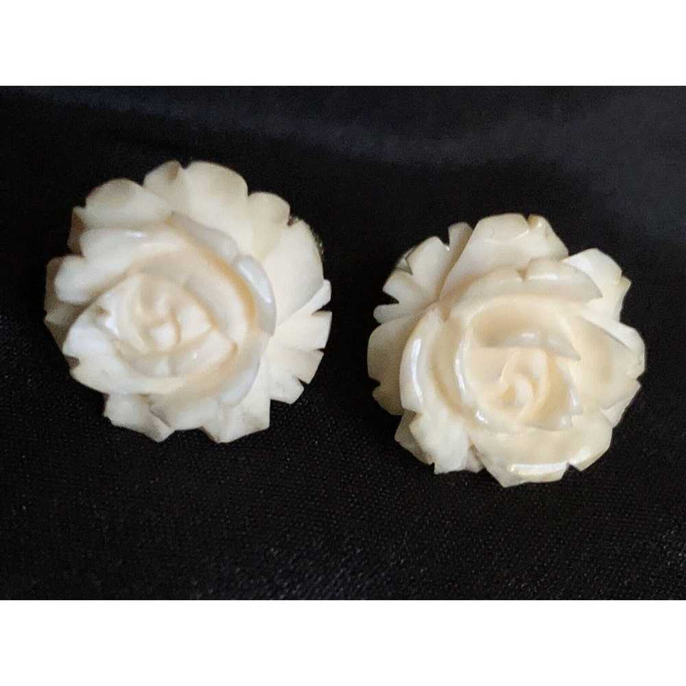 Vintage Carved Rose Flower Screw Back Earrings By… - image 5