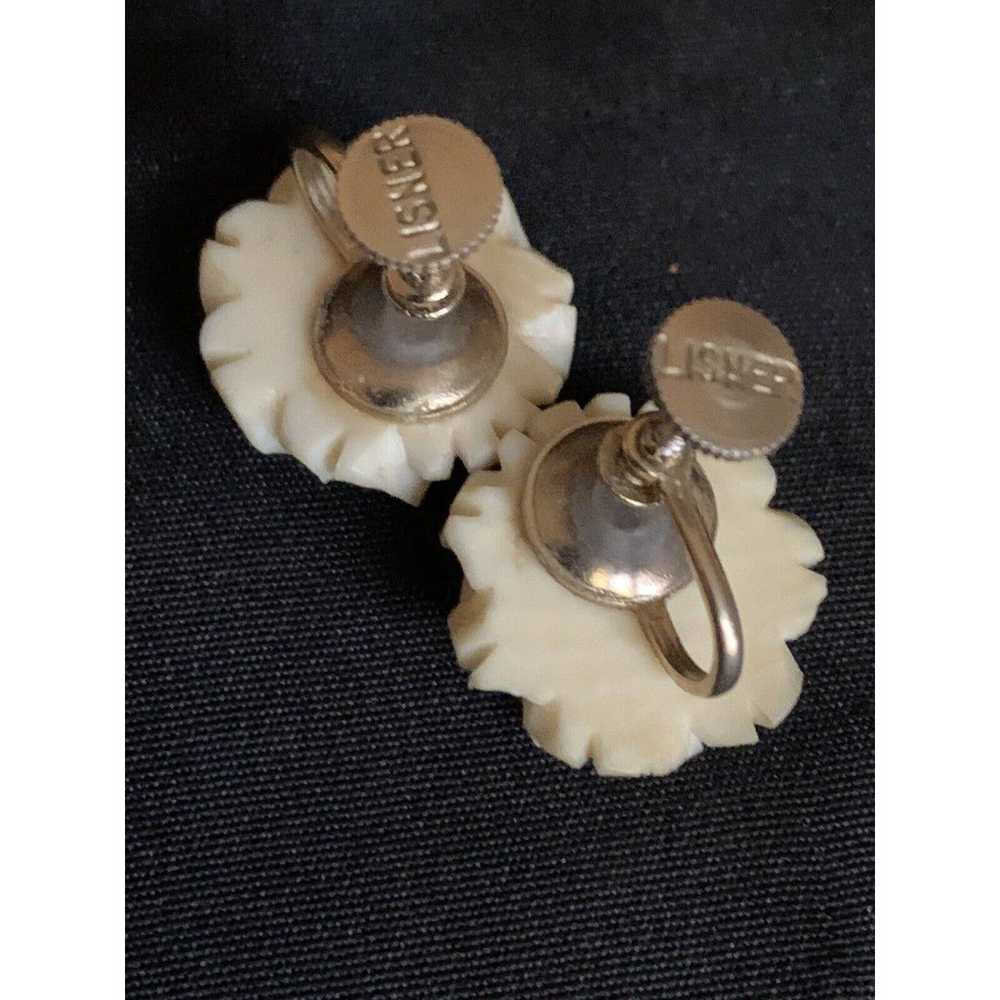 Vintage Carved Rose Flower Screw Back Earrings By… - image 8