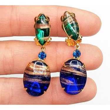 Cobalt Blue Green Aventurine Art Glass Rhinestone 