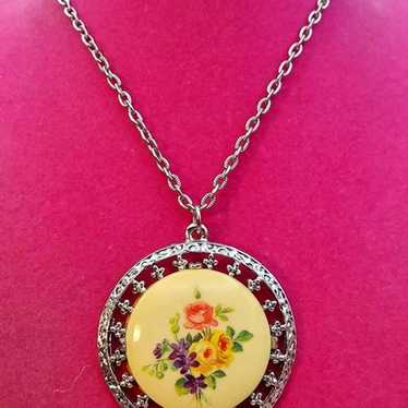 VINTAGE FLORAL REVERSIBLE Pendant MIRROR CAMEO - image 1