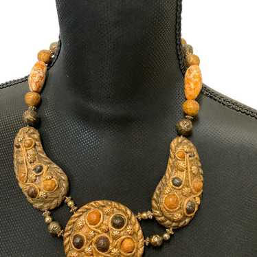 Vintage 1980 Necklace Earrings Set Paper Mache - image 1