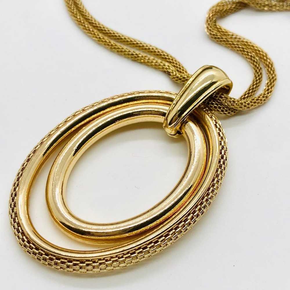 Vintage Gold Tone Mesh Double Pendant Necklace - image 5