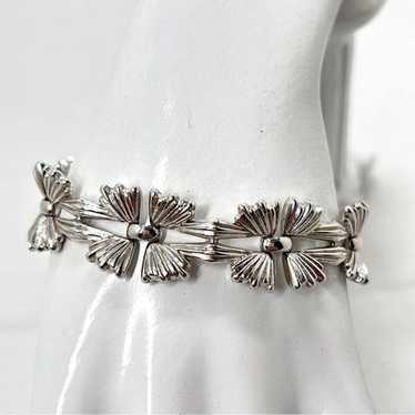 Trifari Crown, Vintage Silver Floral Bracelet - image 1